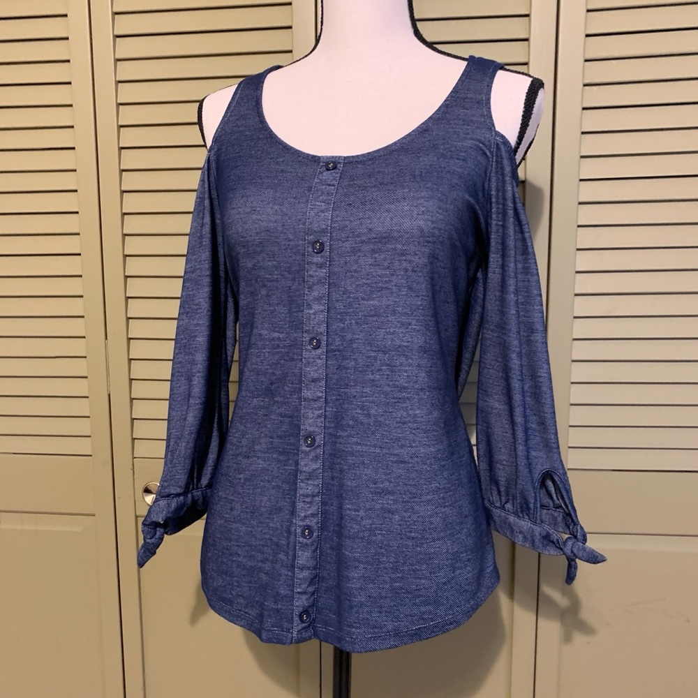 Cold Shoulder Denim Look Top NWOT
